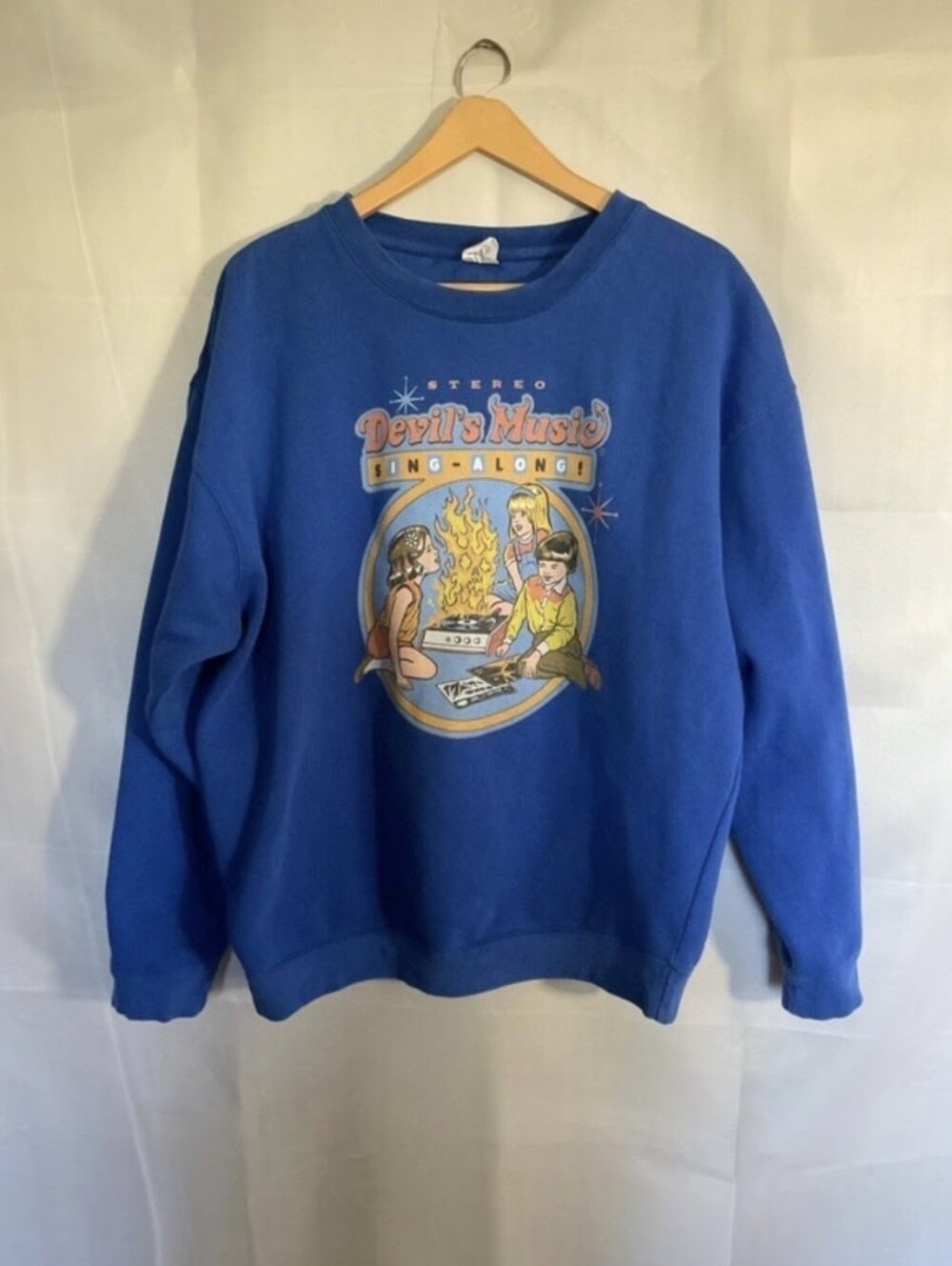 Steven Rhodes Devil’s Music Sing-along Graphic Crewneck Sweatshirt Royal Blue XL